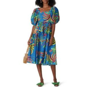 FARM Rio Blue Banana Midi Dress Medium